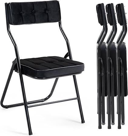 HOMEFUN Padded Folding Chairs 4 Pack - Foldable Dining Chair with Cushion, Portable and Assembled E