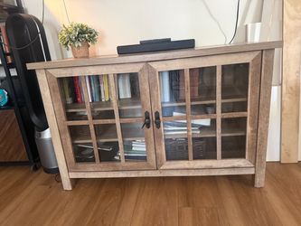 Rustic Wood TV Stand with Glass Doors
