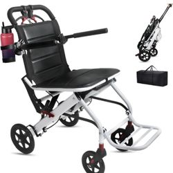 New Nexus Smash Lightweight Transport Wheelchair Telescopic Handle, Folding Travel Wheelchairs for Adults Seniors Kids, Portable Padded Transport