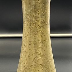 Vintgae 12” Brass Etched Footed Vase