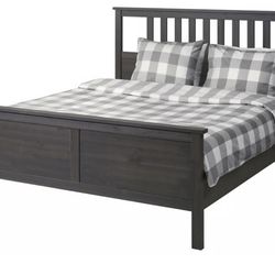 HEMNES Bed frame, dark gray stained, Queen