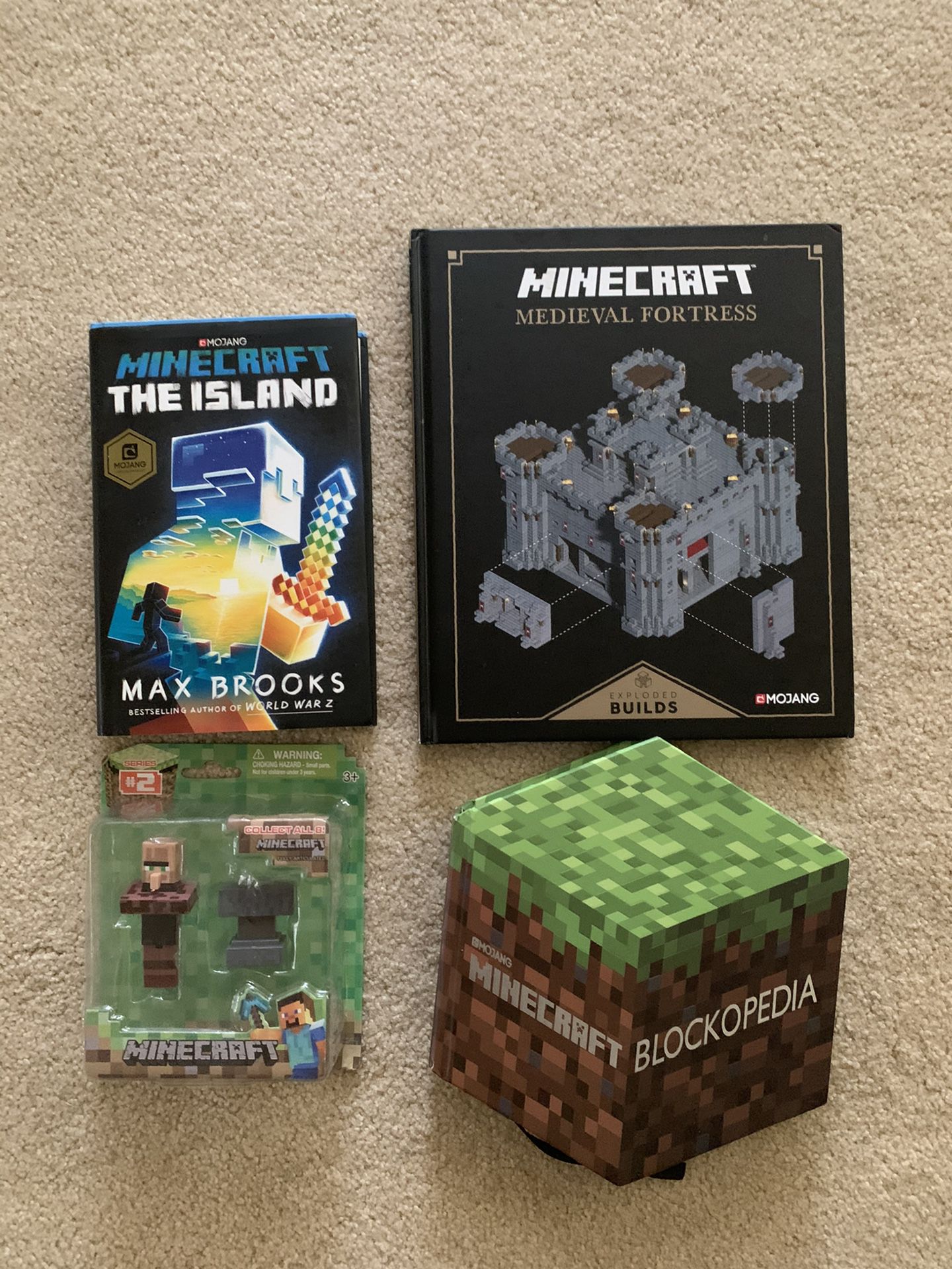 3 Hardcover Minecraft Books and free toy