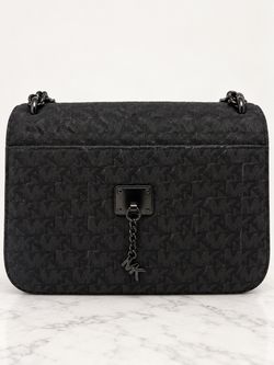 DKNY Black Monogram Chain Shoulder Crossbody Bag with Logo Charm