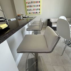 Four White  Adjustable Bar Stools Counter Height