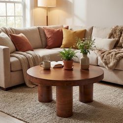 BRAND NEW BURL ROUND COFFE TABLE