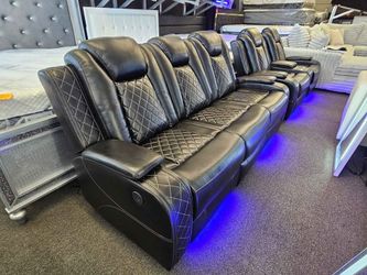 3 Pieces Black Color Breathing Leather Sofa Set