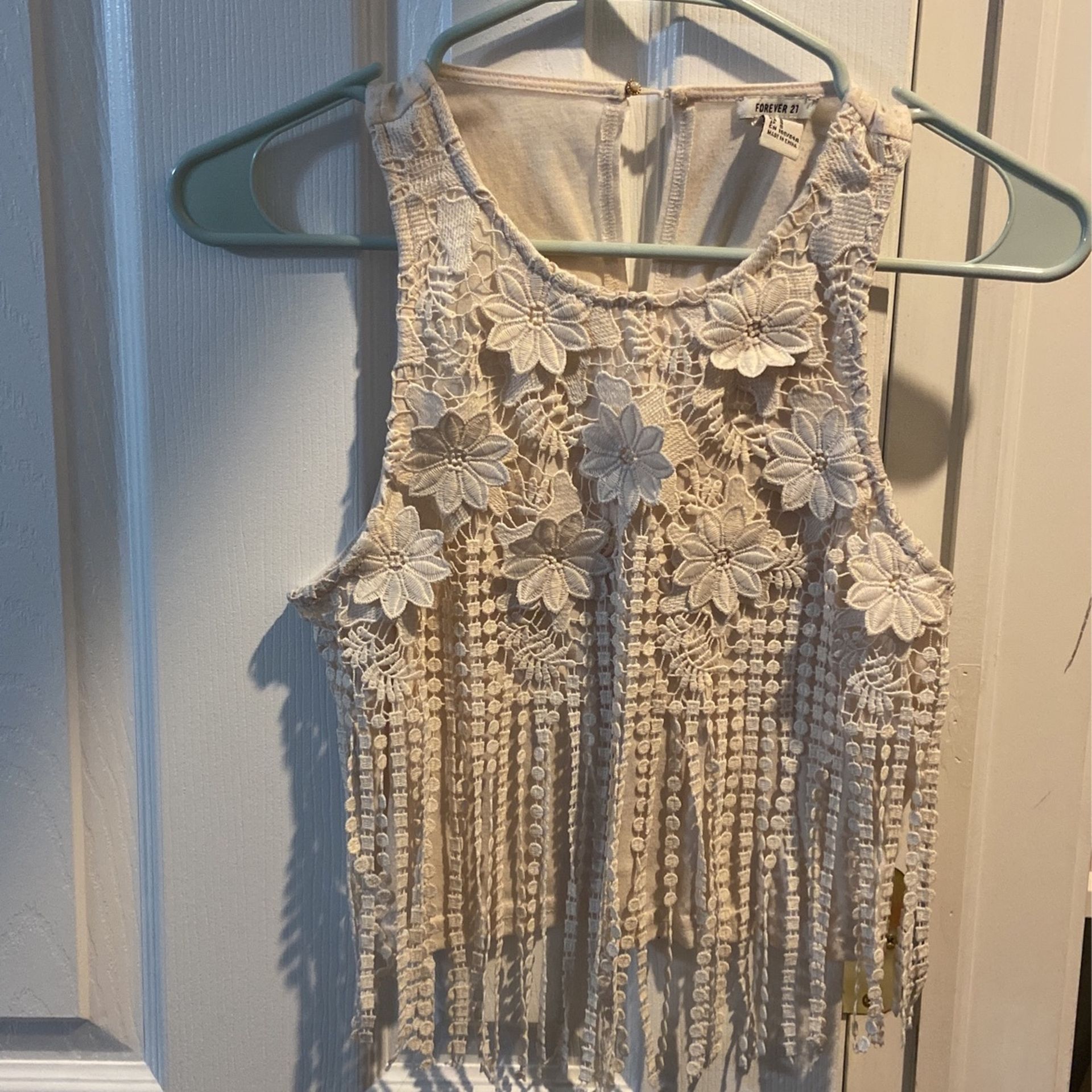 Beige Crop Top With Fringes