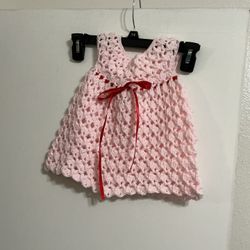 Elegant baby girl handmade crochet pink dress age 3 to 6 months