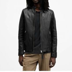 All Saints Cora Leather Snap Back Collar Jacket