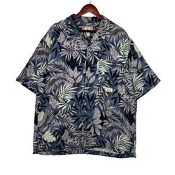 Caribbean Joe Blue Island Print Short Sleeve Button Up Mens SZ XL