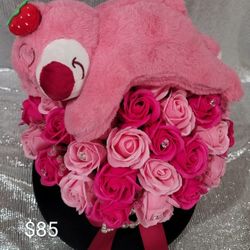 VALENTINE'S BOX WITH PLUSH AND FLOWERS