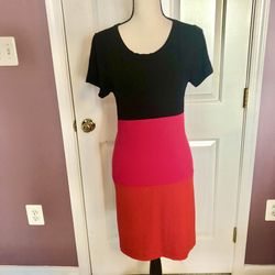 Black, Pink And Orange Color Block Dress