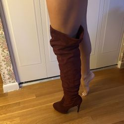 Burgundy Platform Thigh High Heeled Boots- Size 10