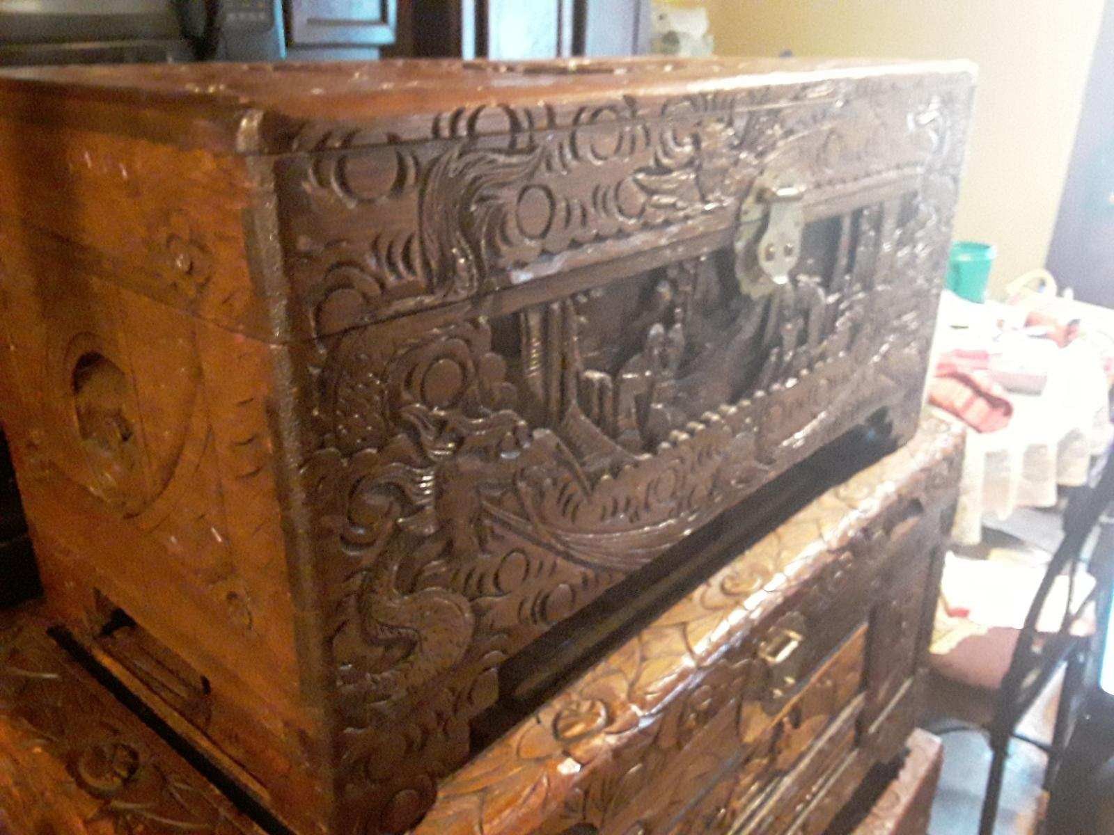 Vintage handmade oriental camphor wood trunk amazing detail asking 760