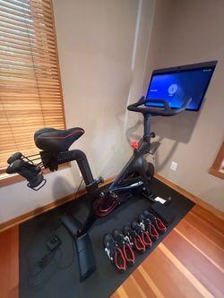 Peloton Bike + Accessories Bundle – Mat, Shoes, Weights & Yoga Block Included