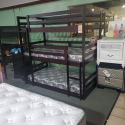 Cappuccino Triple Twin Bunkbed Frame Only
