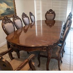 Antique Wood Dining Table Set – Seats Up to 10