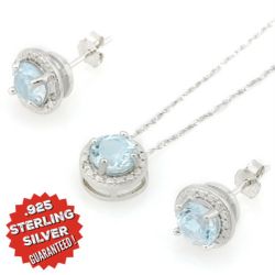 2.3ctw Genuine Sky Blue Topaz Necklace And Earrings New