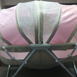 Pink & Grey Baby bassinet Crib Bed zip Up &Down For indoor or Outdoor Easy Light Moving More laying back  For Baby Newborn  baby