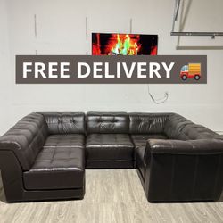 Chateau D'Ax Italian Leather 5-Piece Sectional Couch 