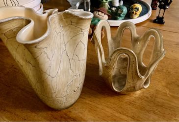 2 krosno  Poland hand blown glass art vase 10” & 7” tall