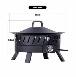 R4) 24 inch Portable Propane Fire Pits with Grill Gas Fire Pit Bowl for Outside with Lid & Handle, Propane Fire Pit for Camping, Smokeless Gas Firebow