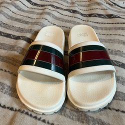 Gucci Web Slides Size 5 White/Red/Green Rubber Sandals Shoes Used Read ⬇️