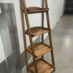 4 Tier Teak Wooden Ladder Shelf