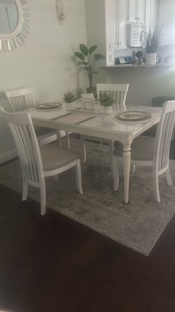 White Dining Table with 4 Chairs