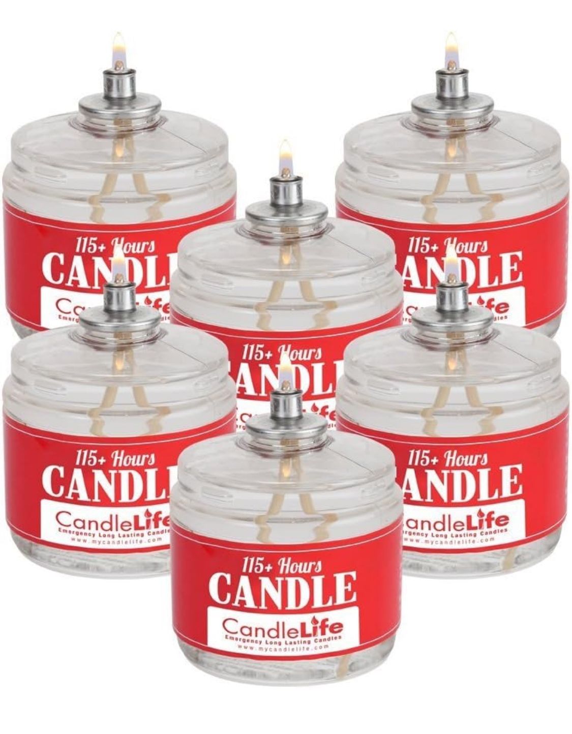Candlelife 115-Hour Emergency Survival Candles - Long Burning, Unscented, Clean Burning Liquid Paraffin (Set of 6) for Blackouts, Camping, Fishing & S