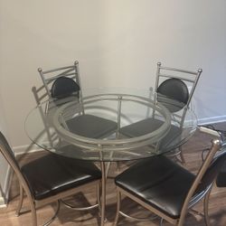Glass Dining Table Set (Dining Table and 4 Leather Chairs
