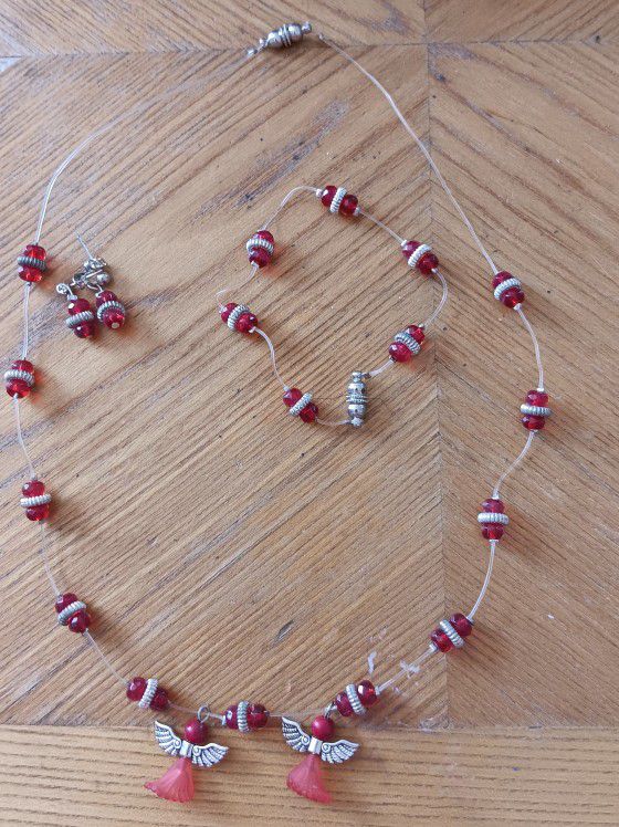 Red Angel Jewelry Set Comes With Earrings Bracelet And Necklace