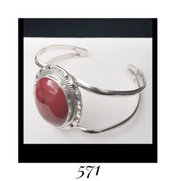 7.25" adj. Solid Sterling Silver Wide Handcrafted & Stamped Red Jasper Cuff Bracelet, signed