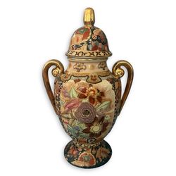 Vintage 20th Century Asian Gold Floral Hand Painted Urn Vase