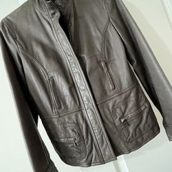 ALFANI Women’s Brown Leather Jacket In Size Small from Macy’s 