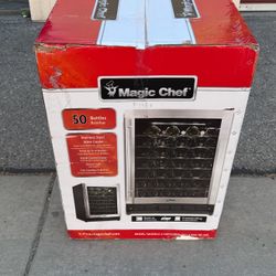 Magic Chef 23.4 in. W 50-Bottle Wine Cooler in Stainless Steel