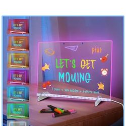 LED Note Board with 7 Colors, Includes Adapter, 13"x10" Led Drawing Board for Kids, Light Up Dry Erase Boards with 7 Markers, Soft Cloth, Hanging Chai