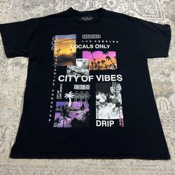 Popular Poison Mens Black T-Shirt City Of Vibes Graphic Print Size L  