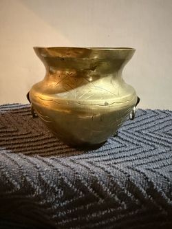 Vintage Brass Pot with Engraved Design