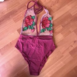 Rose Mesh Marroon BodySuit/Bathing Suit L/XL