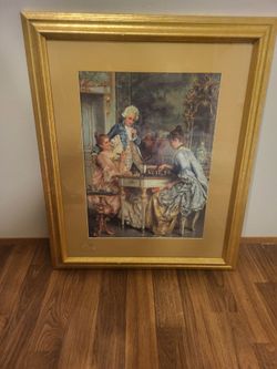 Women Playing Chess 23" x 19" Victorian Style Framed Print Picture Wall Art - Like-New