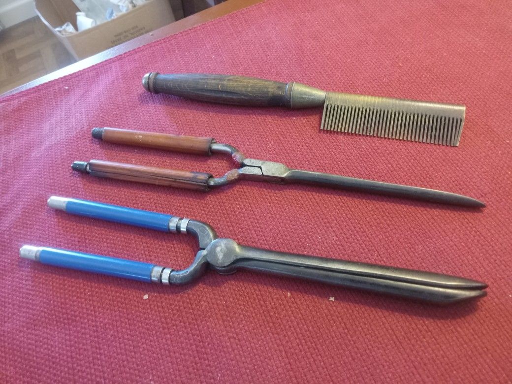 Antique hot irons and comb