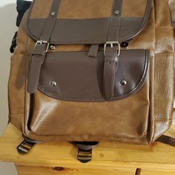 Nice Camel Brown Leather Backpack Lots Of Pockets 