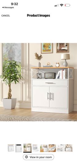 Shintenchi Kitchen Buffet Cabinet with Adjustable Shelf, Modern Kitchen Storage Cabinet,Farmhouse Coffee Bar Cabinet（White）