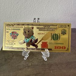 24k Gold Foil Plated Everest Paw Patrol Banknote Cartoon Collectible