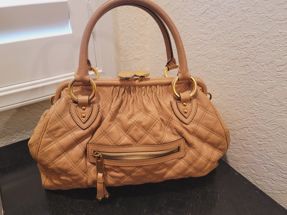 MARC JACOBS Classic Quilted Stam Beige Leather Satchel Bag