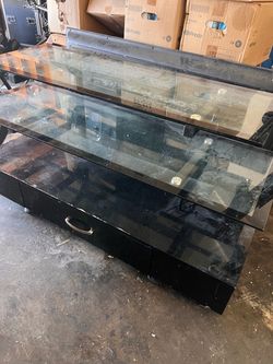Black Glass TV Stand with Drawers