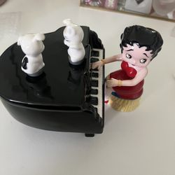 Betty boop playing piano music box “I Wanna Be Loved By You” with 2 dancing dogs