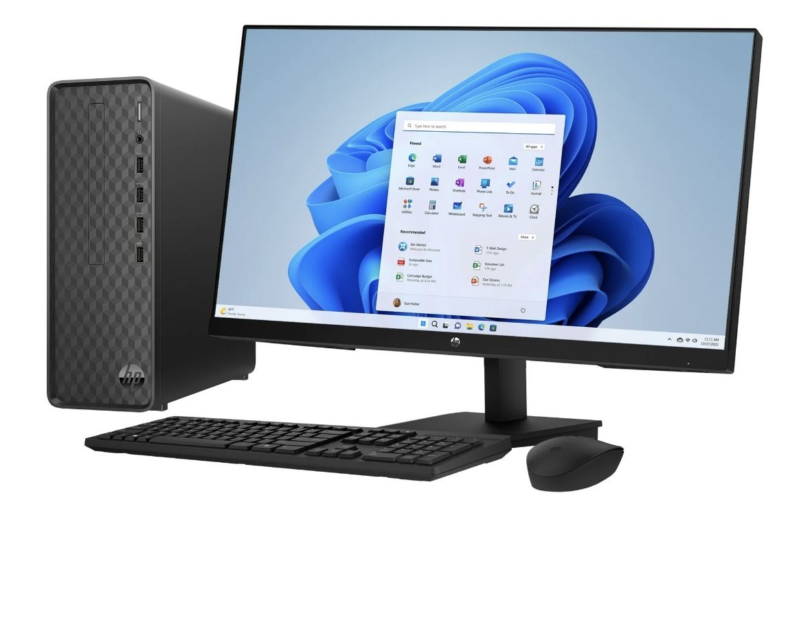 Monitor HP de 27 Pulgadas y Paquete de Escritorio Delgado con Windows, Intel Core i3-12100, 8GB de RAM, 512GB SSD, Negro