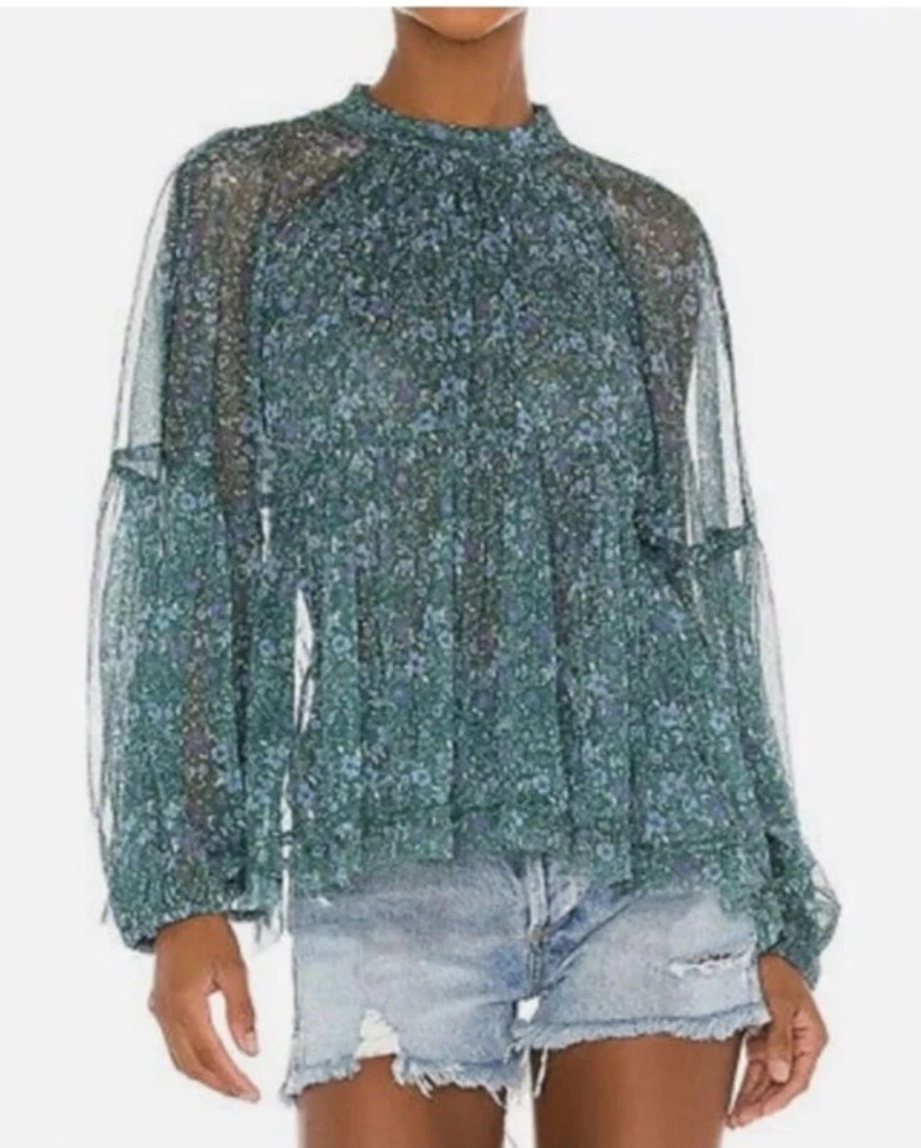Free People Sweet Heart Top in Emerald Green Size Small Oversized